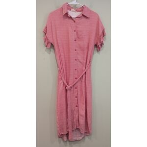 Rachel Parcell Red and White Striped Tie Waist Ruffle Sleeve Dress Size Small